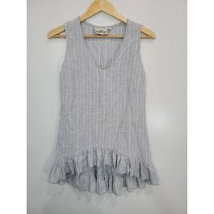 Goddess Gear Striped Sleeveless Ruffled Hem Tunic Top Women's L Hemp Organic USA